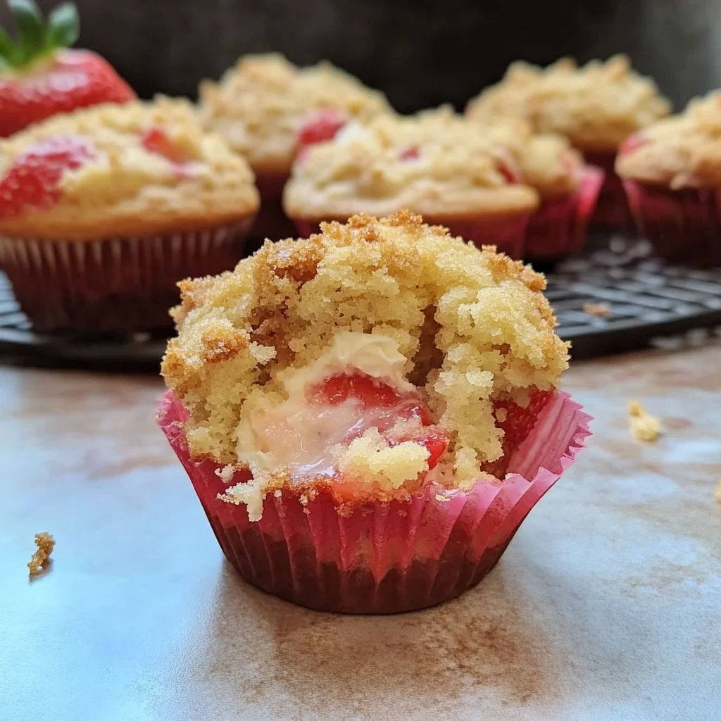 Strawberry Muffins with Cream Cheese Filling and Streusel Topping