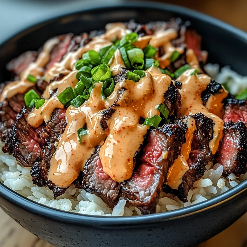 Korean BBQ Steak Rice Bowls with Spicy Cream Sauce