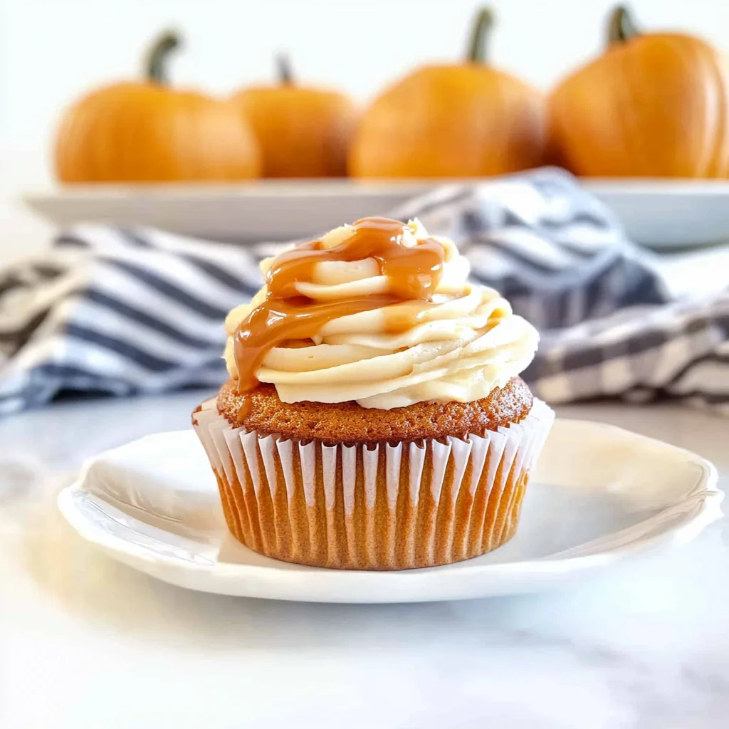 Pumpkin Cupcakes with Caramel Cream Cheese Frosting