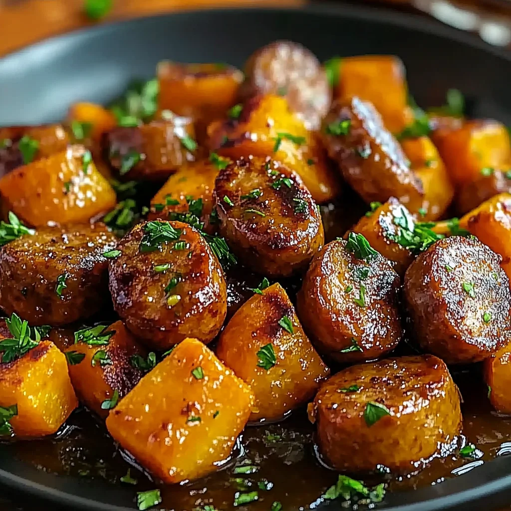 Sausage and Sweet Potatoes with Honey Garlic Sauce