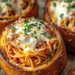 Spaghetti Garlic Bread Bowls
