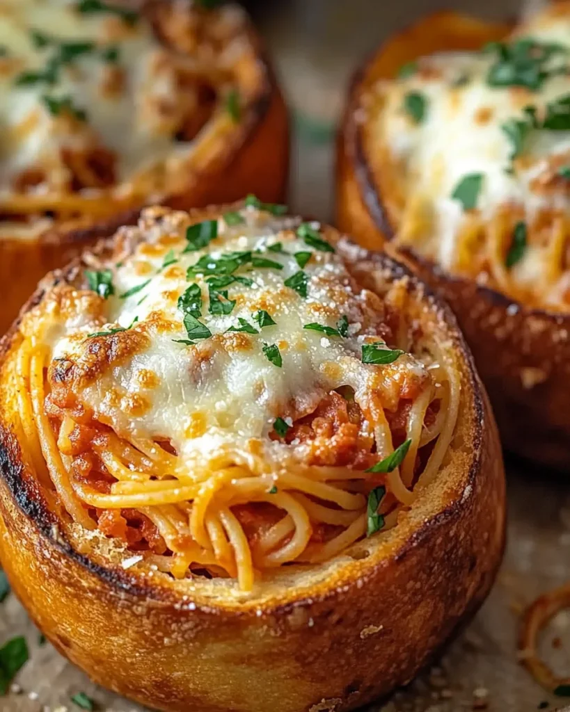 Spaghetti Garlic Bread Bowls