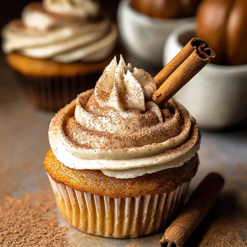Vanilla Chai Pumpkin Latte Cupcakes with Cinnamon Brown Sugar Frosting